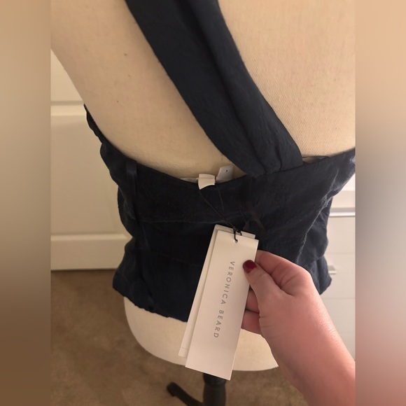 NWT $328 Veronica Beard Belinda One-Shoulder Jacquard top in Ink (navy blue) - Picture 7 of 11